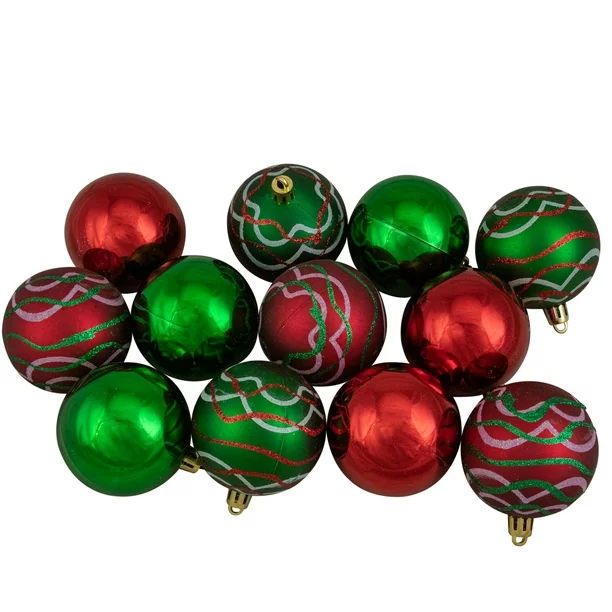 12ct Red and Green Shatterproof Shiny and Matte Christmas Ball Ornaments 2.25" (60mm) - Walmart.c... | Walmart (US)
