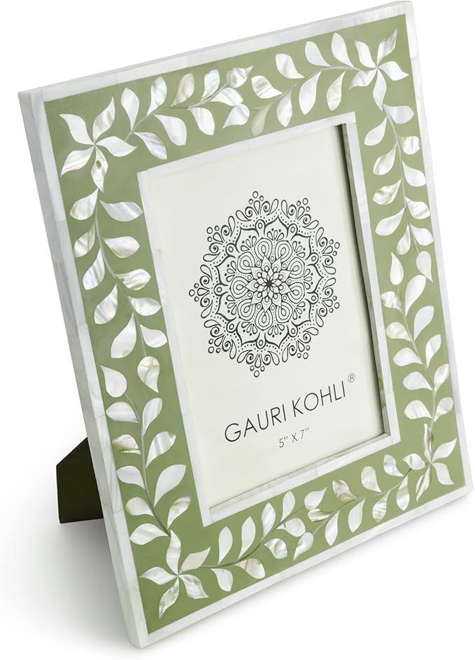 GAURI KOHLI Jodhpur Mother of Pearl Decorative Picture Frame - Olive, 5"x7" | Amazon (US)