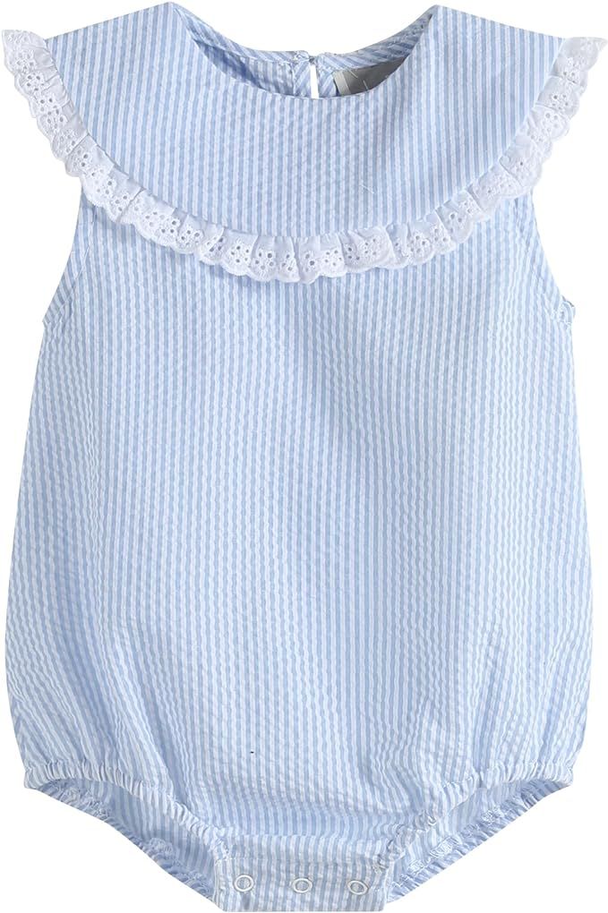 Girl Baby and Toddler Lace Collar Bubble Romper | Amazon (US)