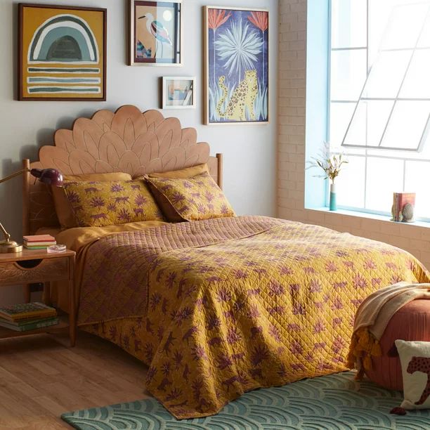 Jungle Leopard Quilt Set by Drew Barrymore Flower Home, Full/Queen, Gold | Walmart (US)