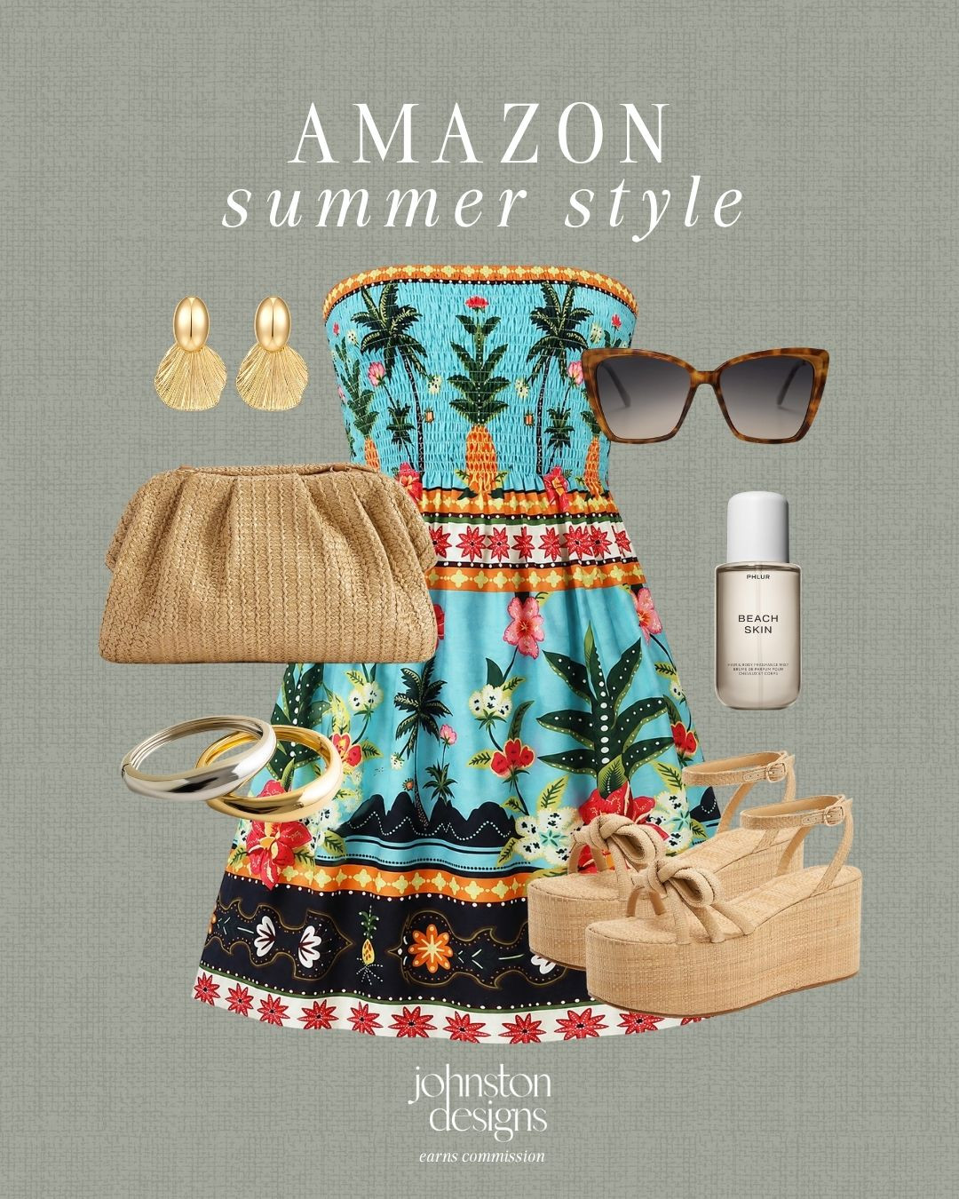 Amazon summer style with a tropical strapless dress, raffia accessories and vacation-ready wedges. 🌴

Amazon summer dress, tropical mini dress, strapless vacation outfit, palm print dress, raffia clutch bag, platform wedge sandals, tortoise sunglasses, gold statement earrings, mixed metal bangles, beach vacation style, resort outfit idea, colorful summer look, warm weather fashion, affordable Amazon finds 

 #LTKootd #LTKSeasonal