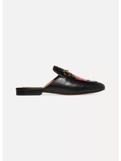 Gucci - Princetown Appliquéd Horsebit-detailed Leather Slippers - Black | NET-A-PORTER (UK & EU)