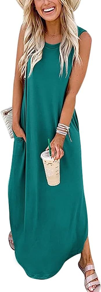 ANRABESS Women's Casual Loose Sundress Long Dress Sleeveless Split Maxi Dresses Summer Beach Dress w | Amazon (US)