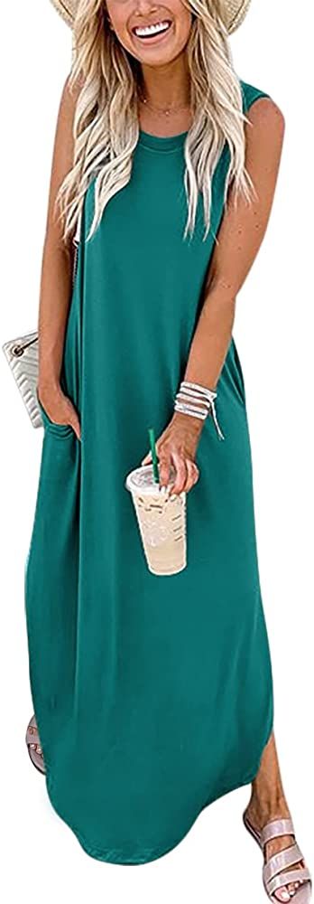 ANRABESS Women's Casual Loose Sundress Long Dress Sleeveless Split Maxi Dresses Summer Beach Dres... | Amazon (US)