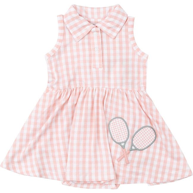Mini Gingham Tennis Tank Bodysuit Dress, Pink | Maisonette