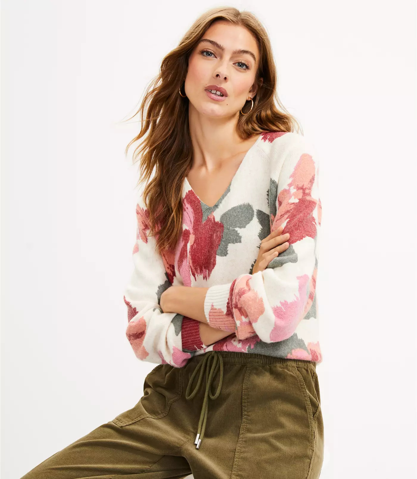 Floral V-Neck Sweater | LOFT