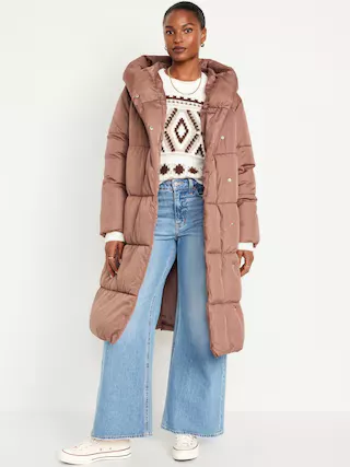 Long hooded puffer discount