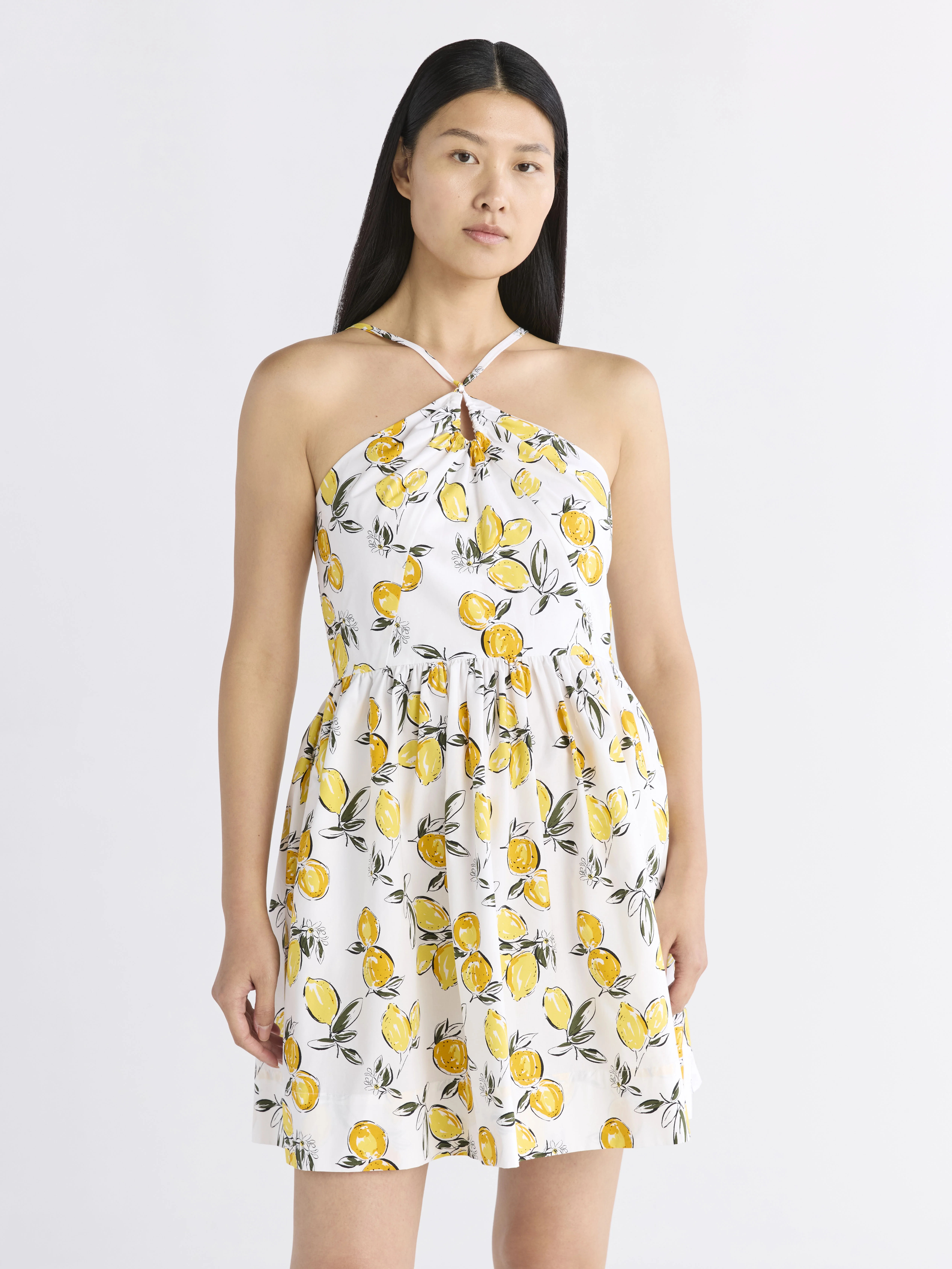 Free Assembly Women's Sleeveless Halter Fit and Flare Cotton Mini Dress, XS-XXL | Walmart (US)