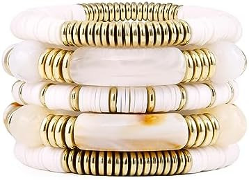 Bamboo Tube Bangles Bracelet Chunky Curved Stacking Clear Acrylic Colorful Beads Stretchable Frie... | Amazon (US)