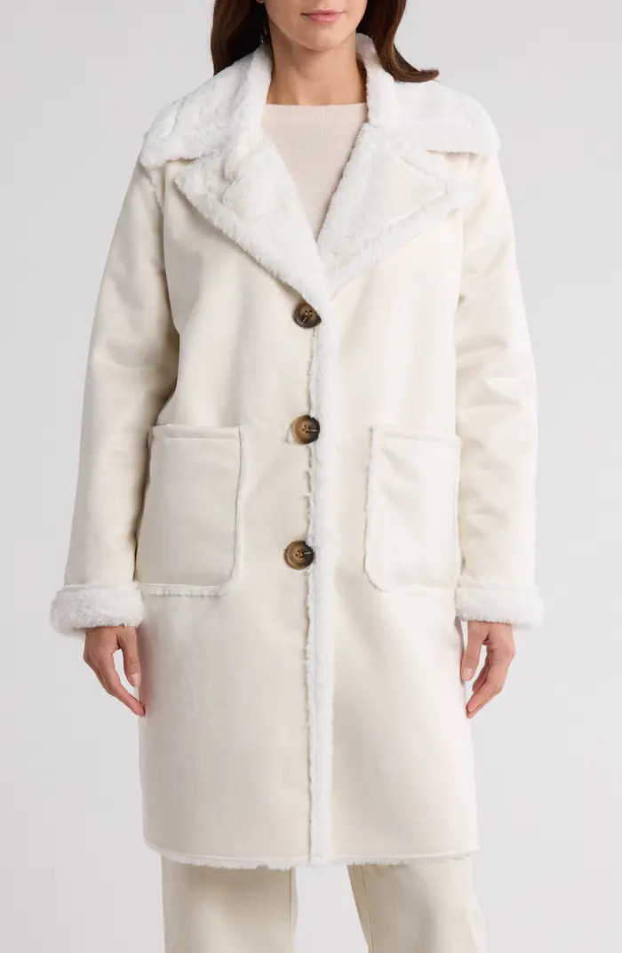 NVLT Mid Length Faux Shearling Lined Three Button Coat | Nordstromrack | Nordstrom Rack