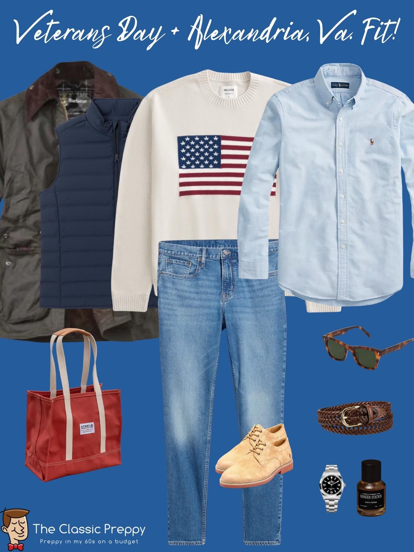 🇺🇸 Veterans Day! 🇺🇸

🧥 Jacket: @barbour 
🧥 Vest: @oldnavy 
🧶 Sweater: @hollister 
👔 Shirt: @poloralphlauren
👖 Denim: @oldnavy 
👞 Shoes: @hushpuppiesshoes
👜 Tote: @steelecanvas
👓 Sunglasses: @warbyparker 
🌿 Fragrance: @rangerstation.co 

#PreppyStyle #ClassicMenswear #IvyStyle #NoBuyYear2025 #ShopYourCloset #PreppyOnABudget #VeteransDay #OldTownAlexandria #TheClassicPreppy

#LTKStyleTip #LTKootd #LTKMens