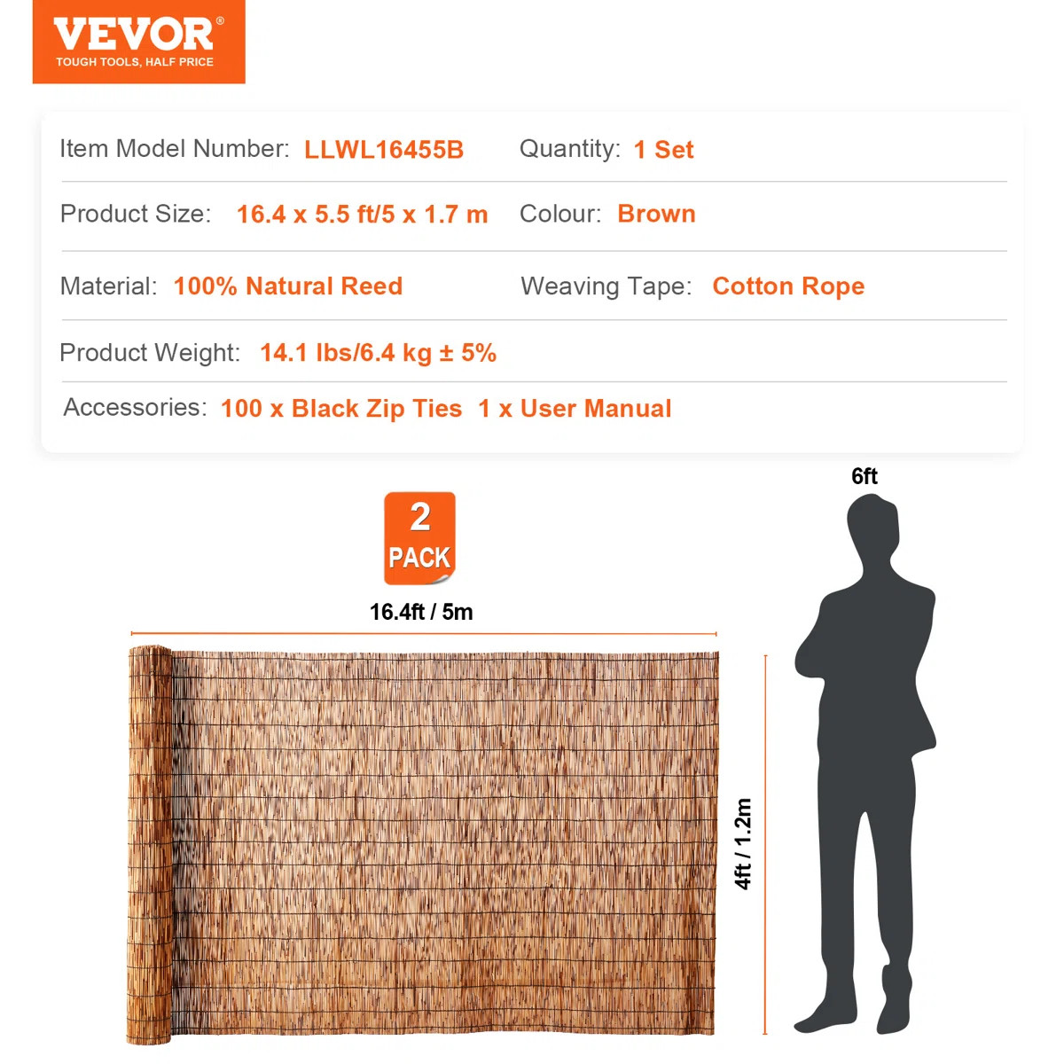 VEVOR 2-Pack Reed Fence Landscaping Privacy Blind Fencing Screen 16.4' x 4' (Set of 2) | Wayfair North America