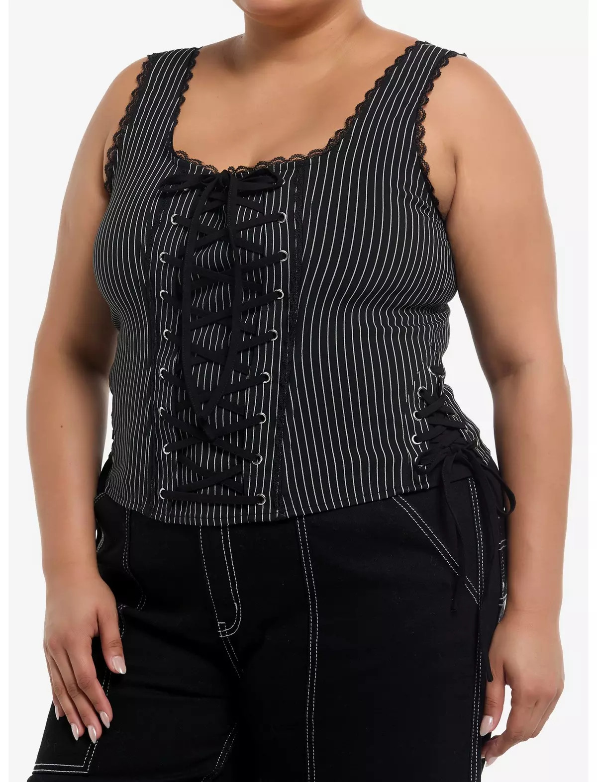 Black & White Pinstripe Lace-Up Corset Plus Size | Hot Topic | Hot Topic