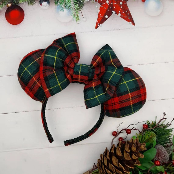 Festive Red and Green Tartan Christmas Mouse Ear Headband - Etsy | Etsy (US)