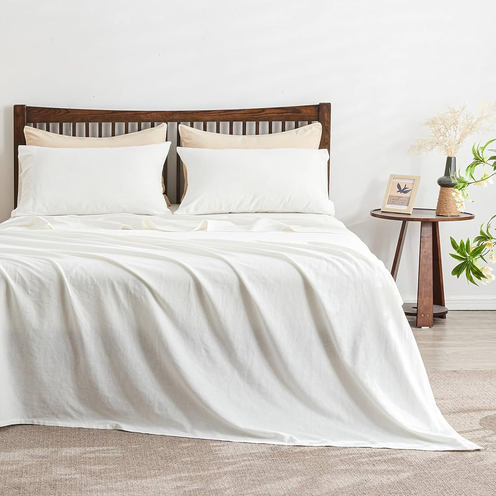 Simple&Opulence French Linen Sheet Set Queen Size, 4 Pieces(1 Flat Sheet, 1 Fitted Sheet&2 Pillow... | Amazon (CA)