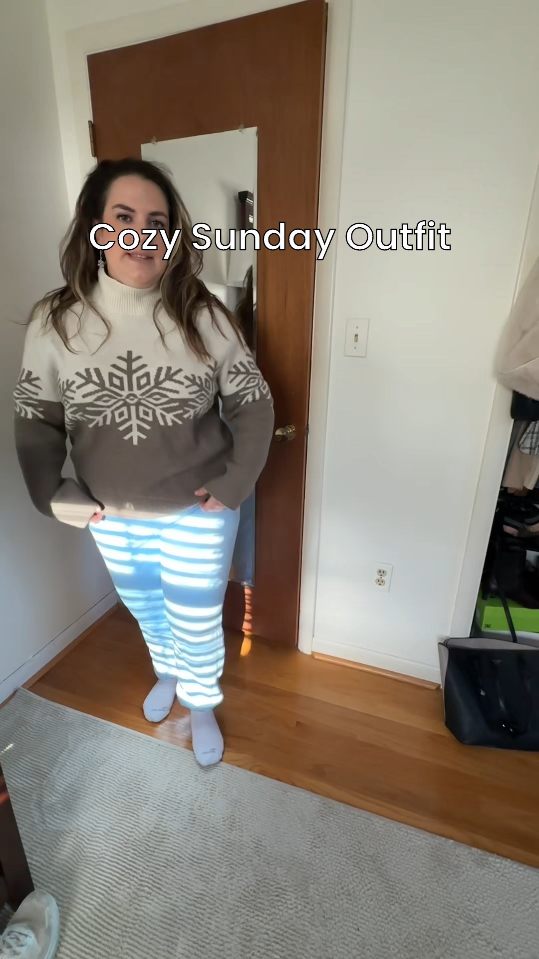 Cozy Sunday vibes 🧺✨ Loving this soft snowflake sweater from @anntaylorloft paired with light blue Walmart sweatpants. Perfect for coffee, journaling, and a little weekend reset. 

#cozyvibes #sundaystyle #LTKcasual

#LTKootd