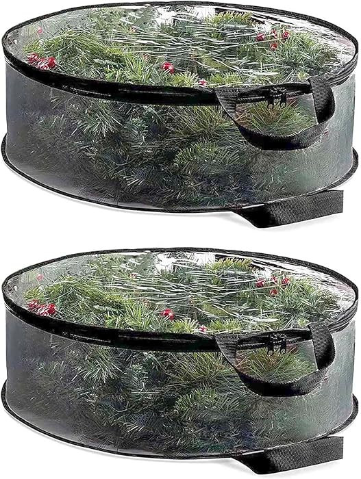 QISF 2 Pack 30X8 Inch Wreath Storage Bag, Christmas Wreath Clear Storage Container with Dual Zipp... | Amazon (US)