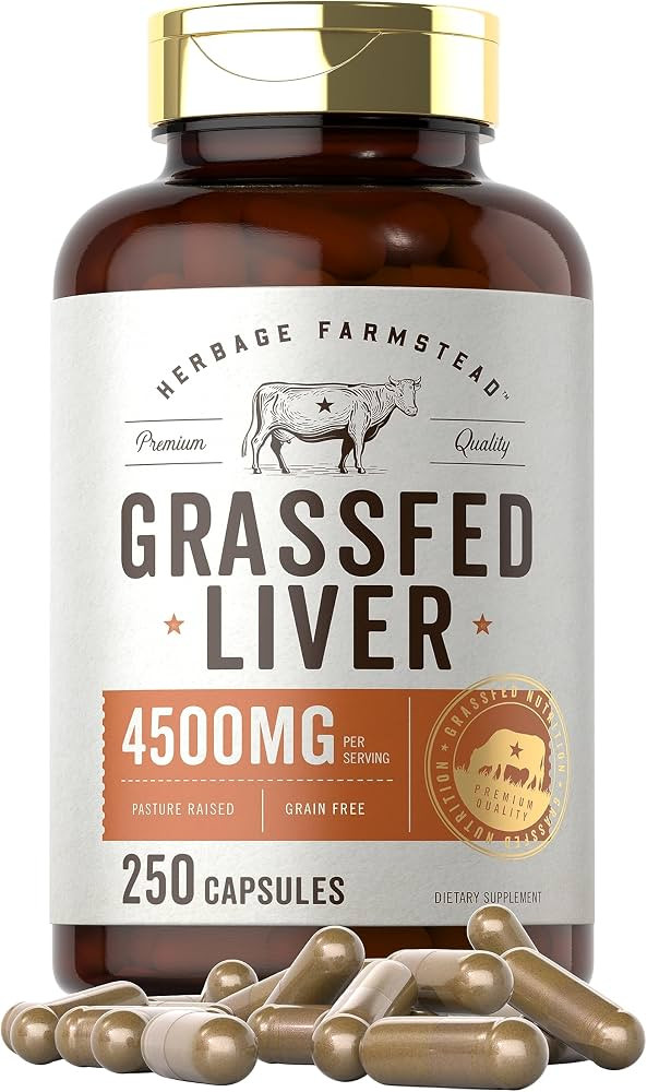 Carlyle Grass Fed Beef Liver | 4500mg | 250 Capsules | Desiccated Supplement | Non-GMO, Gluten Fr... | Amazon (US)