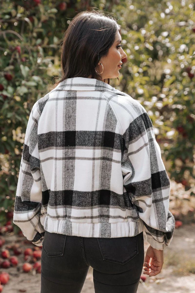 Black Plaid Zip Up Cropped Jacket | Magnolia Boutique | Magnolia Boutique