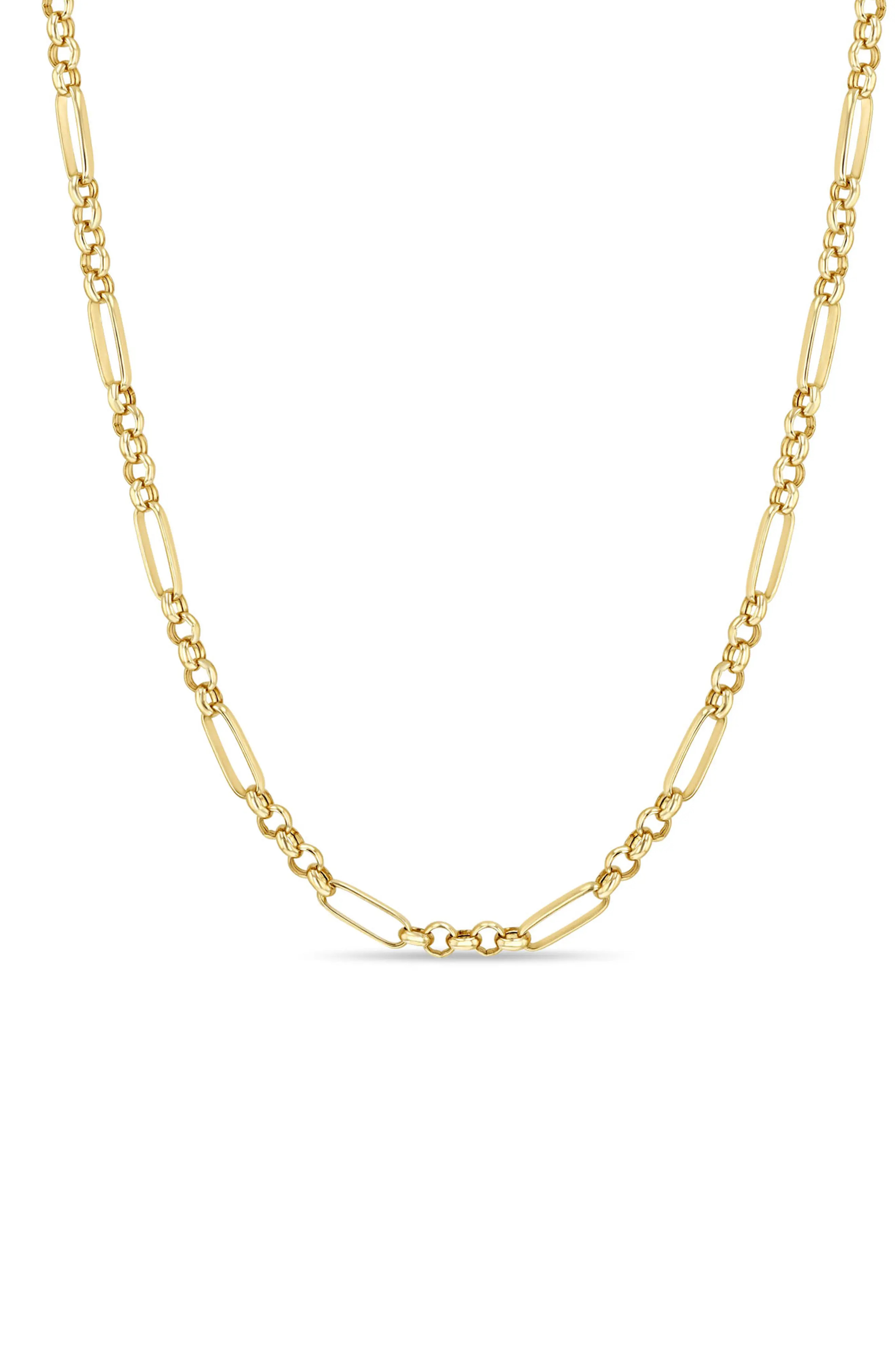 Zoë Chicco 14K Gold Paper Clip Station Chain Necklace in Yellow Gold at Nordstrom, Size 18 | Nordstrom