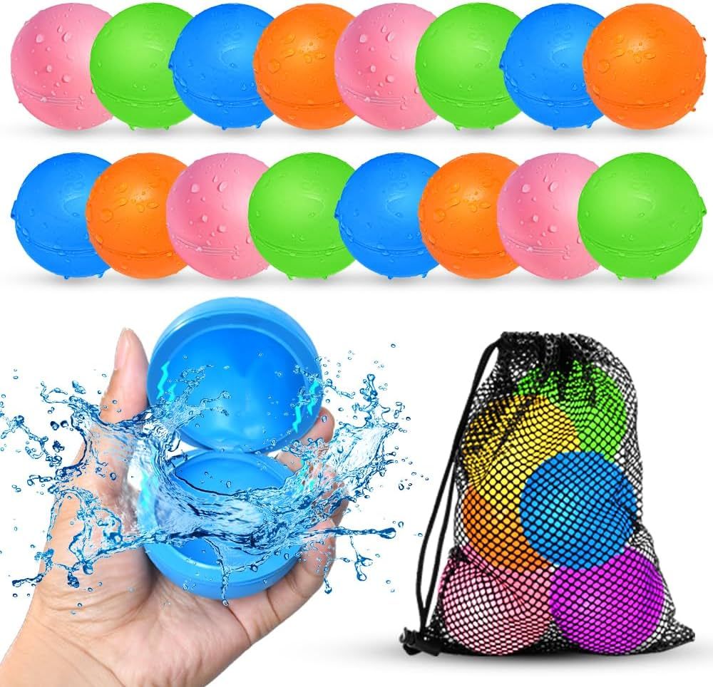 SOPPYCID 16Pcs Reusable Water Balloons for Kids, Pool Beach Water Toys for Boys and Girls, Summer... | Amazon (US)