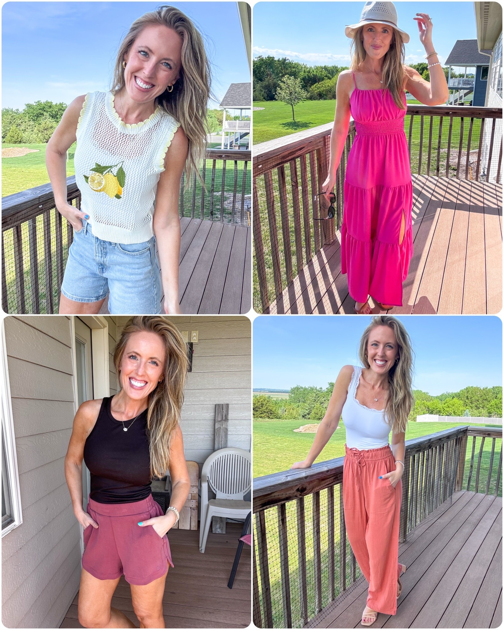 Spring looks I’m 💯 taking into summer! ☀️ Wearing an xsmall in the lemon top, black tank top, white tank top, and hot pink dress, a 2 in the denim shorts, and small in the athletic shorts and rust pants. 

As an Amazon Influencer I earn commission on qualifying purchases.

Lemon sleeveless sweater, bright pink maxi dress, affordable fashion, rust linen pants, white built-in bra tank, summer fashion, spring outfit idea, mom life

#LTKootd #LTKOver40 #LTKMidsize