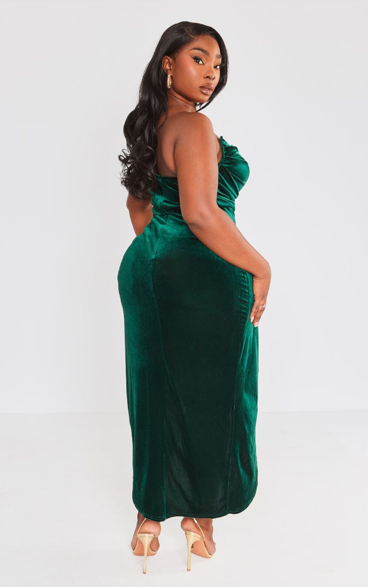 Plus Emerald Green Velvet Boned Bandeau Maxi Dress | PrettyLittleThing US