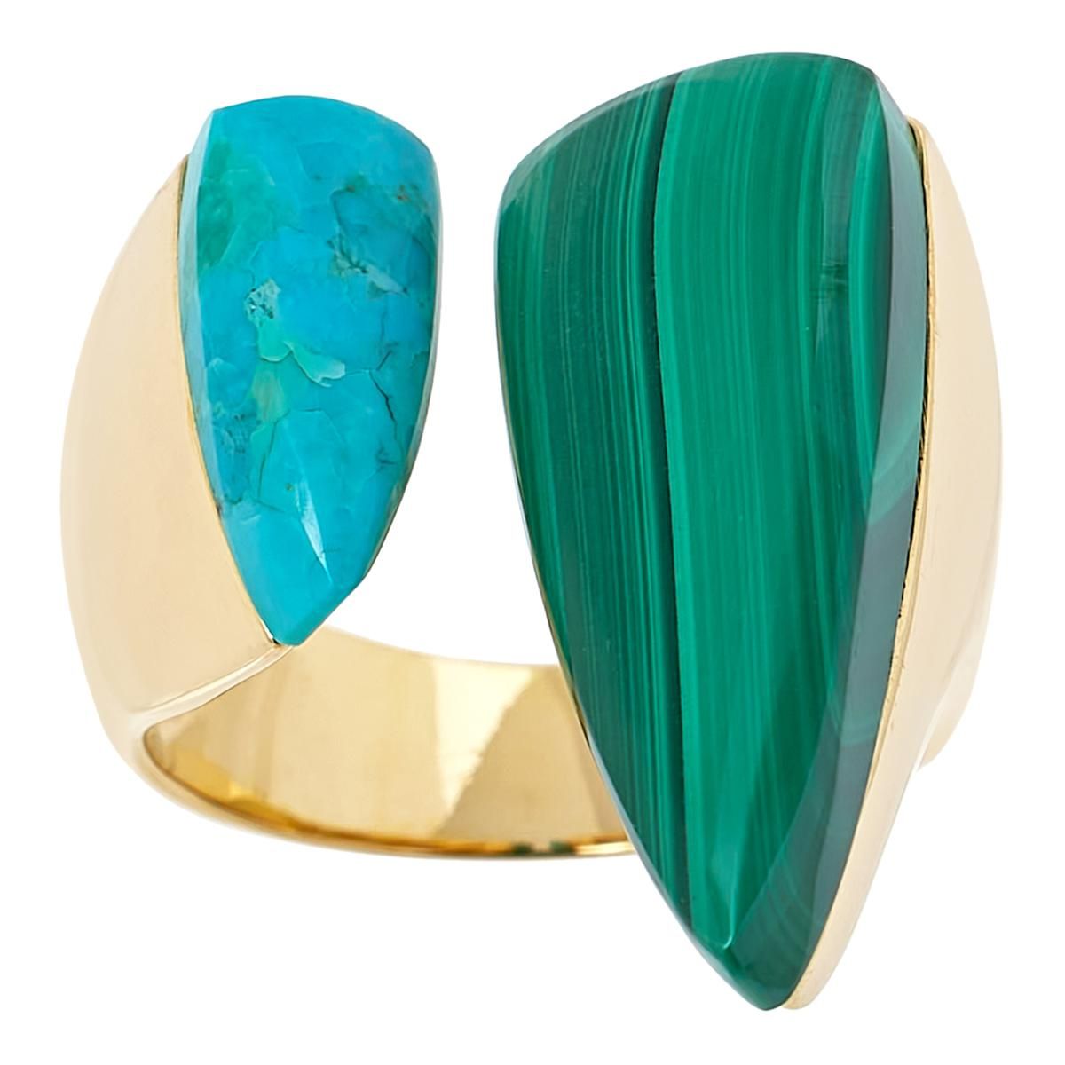Rarities Malachite and Composite Turquoise Gold-Plated Open Space Ring - 22830752 | HSN | HSN