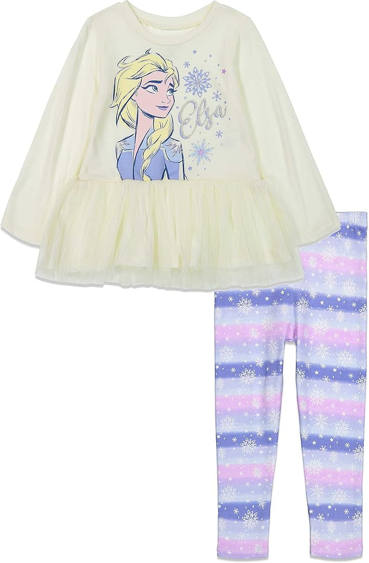 Disney Frozen Girls Peplum Top and Leggings Set | Amazon (US)