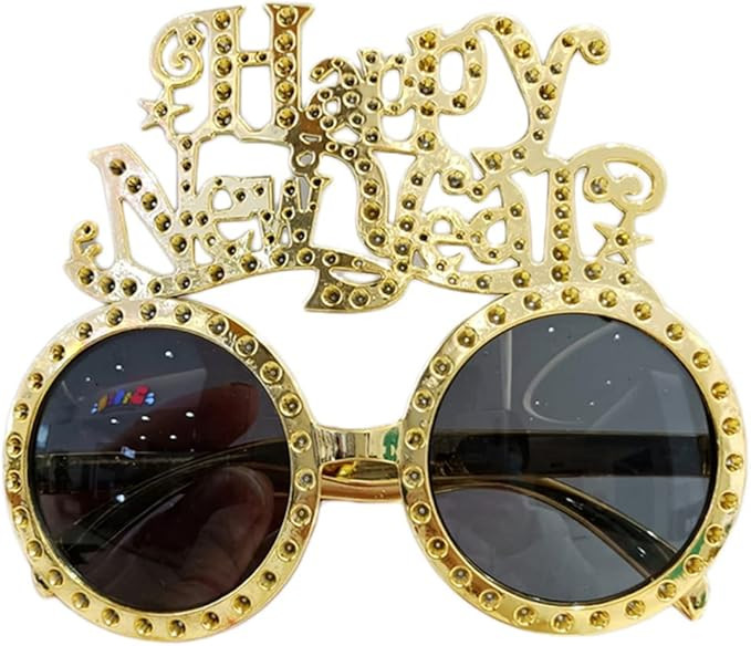 Dzrige Happy New Year Sunglasses New Year Glasses Electroplated Novelty Golden Party Eyeglasses f... | Amazon (US)