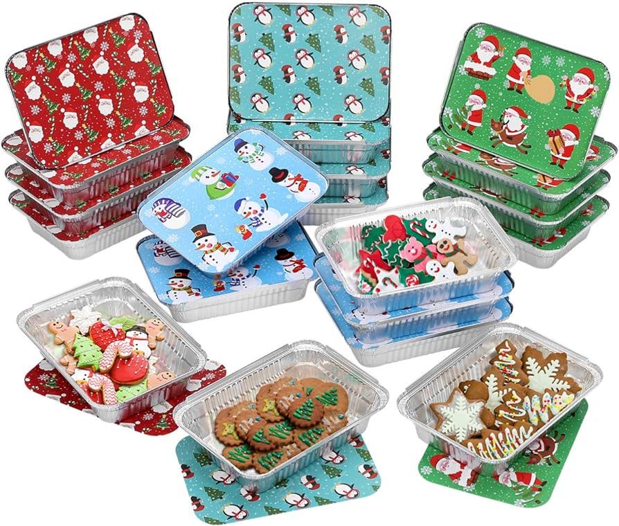 YARNOW 20Pcs Christmas Rectangular Disposable Aluminum Foil Pan Take Out Food Containers with Pap... | Amazon (US)