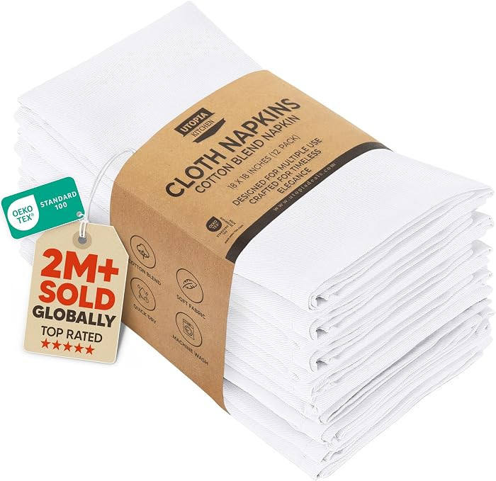 Utopia Kitchen White Cloth Napkins [12 Pack, 18x18 Inch] Absorbent Cotton Blend Washable and Reus... | Amazon (US)