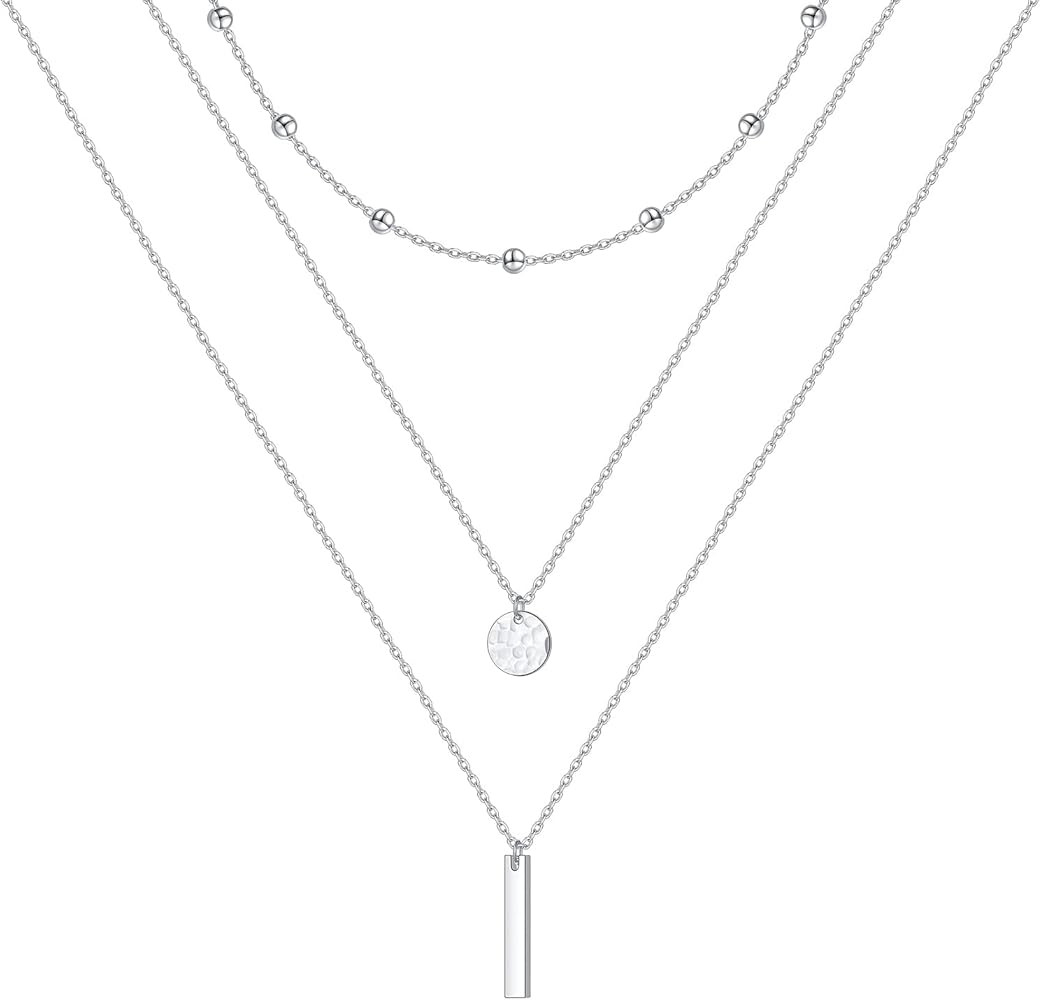 DAOCHONG S925 Sterling Silver Multilayer Layered Triple Long Chain Pendant Necklace for Women Jew... | Amazon (US)