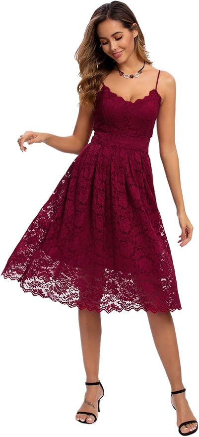 Atnlewhi Womens Spaghetti Strap V Neck Sleeveless A Line Lace Dresses for Evening Cocktail Formal... | Amazon (US)