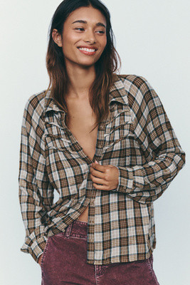 Pilcro Ruched-Yoke Buttondown Shirt | Anthropologie (US)