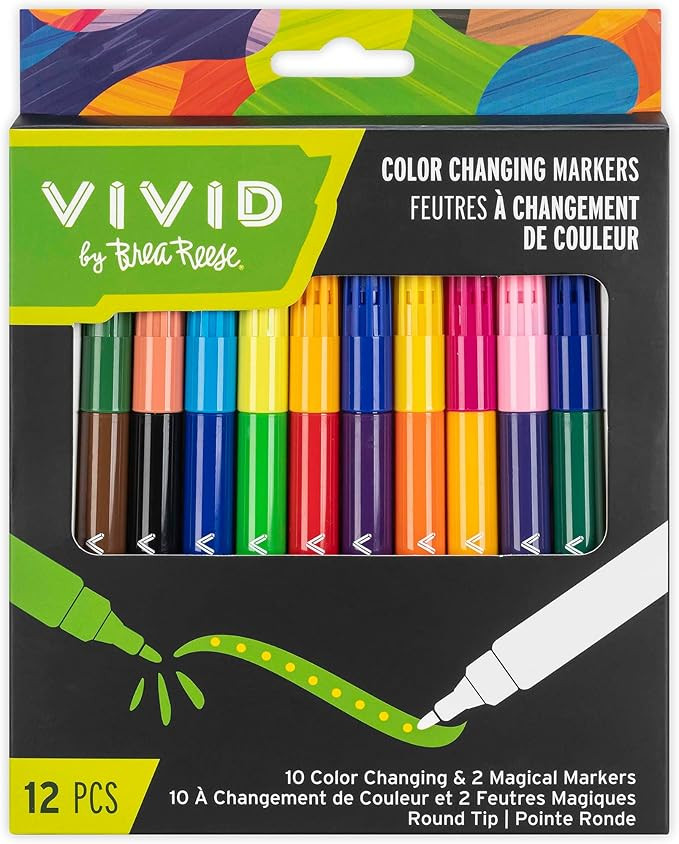 Vivid by Brea Reese: Color-Changing Markers - 10 Color & 2 Magic Ink Reveal Markers, Round Tip, C... | Amazon (US)