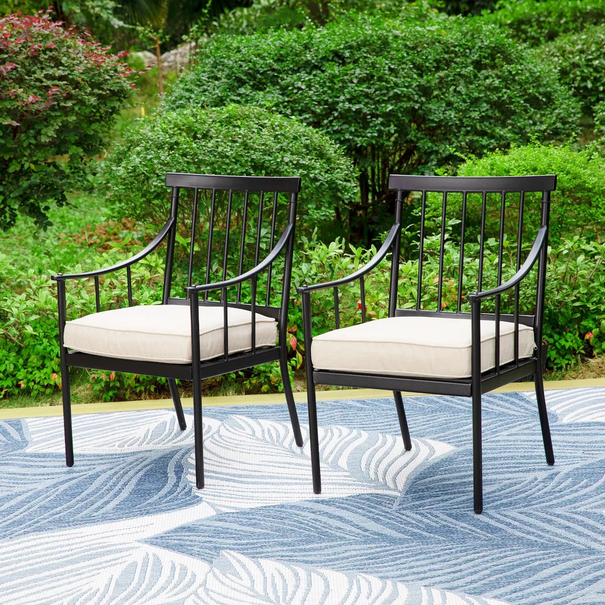Captiva Designs 2pc Outdoor Patio Metal Fixed Dining Chairs with Removable Seat Cushion | Target