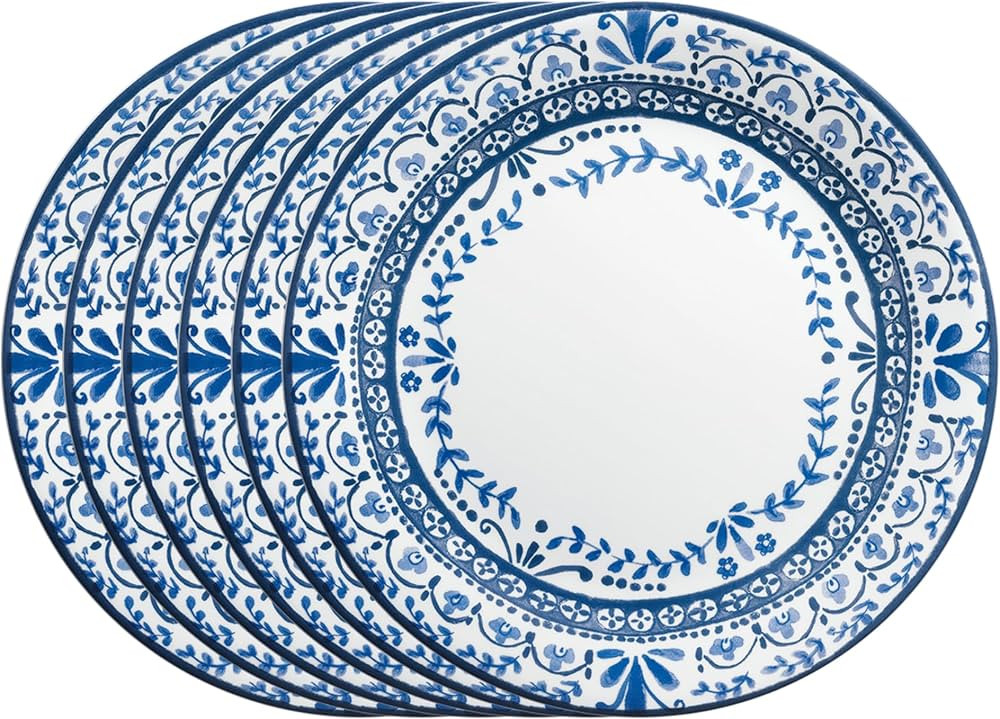 Corelle Vitrelle 6 PIECE Dinner Plates Set, Triple Layer Glass and Chip Resistant, Lightweight Ro... | Amazon (US)