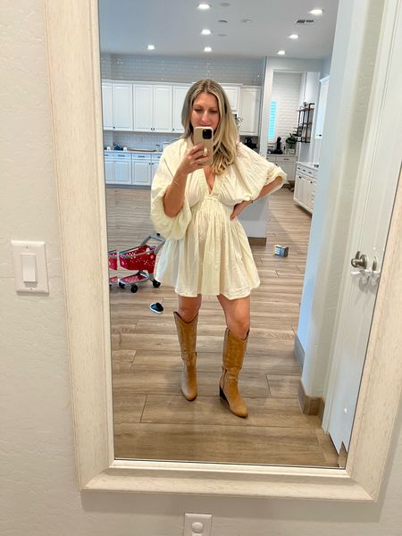 Little white dress

Wearing size small. Could’ve sized down. 5’3”

Cowboy boots tts 

#LTKshoecrush #LTKSeasonal #LTKstyletip