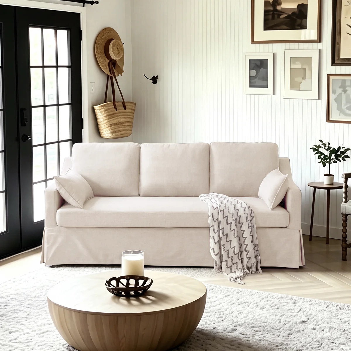 81'' W Upholstered Line Look Farmhouse Slipcover Couch Sofa | Wayfair North America