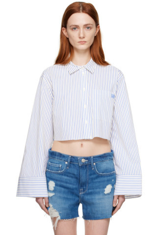 Blue & White Cropped Shirt | SSENSE