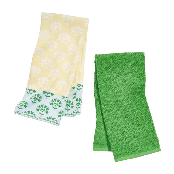 Beautiful Home by Drew Barrymore Floral Block Jacquard Kitchen Towel Set, 2 Piece, Buttercream, 1... | Walmart (US)