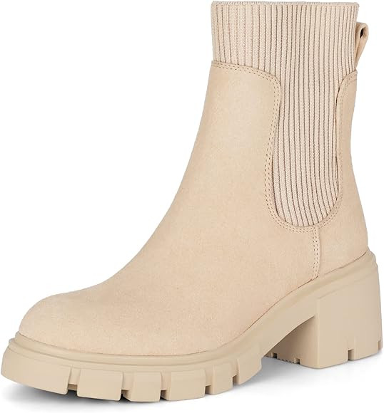 Rihero Women's Chelsea Boots Lug Sole Platform Ankle Elastic Chunky Heel Booties | Amazon (US)
