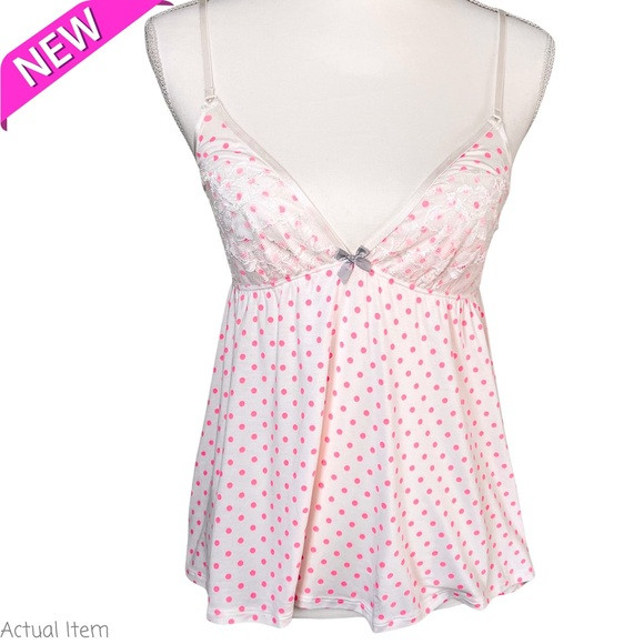 NWT Victoria’s Secret Polka Dot Cream & Pink Babydoll Nighty Size Medium | Poshmark