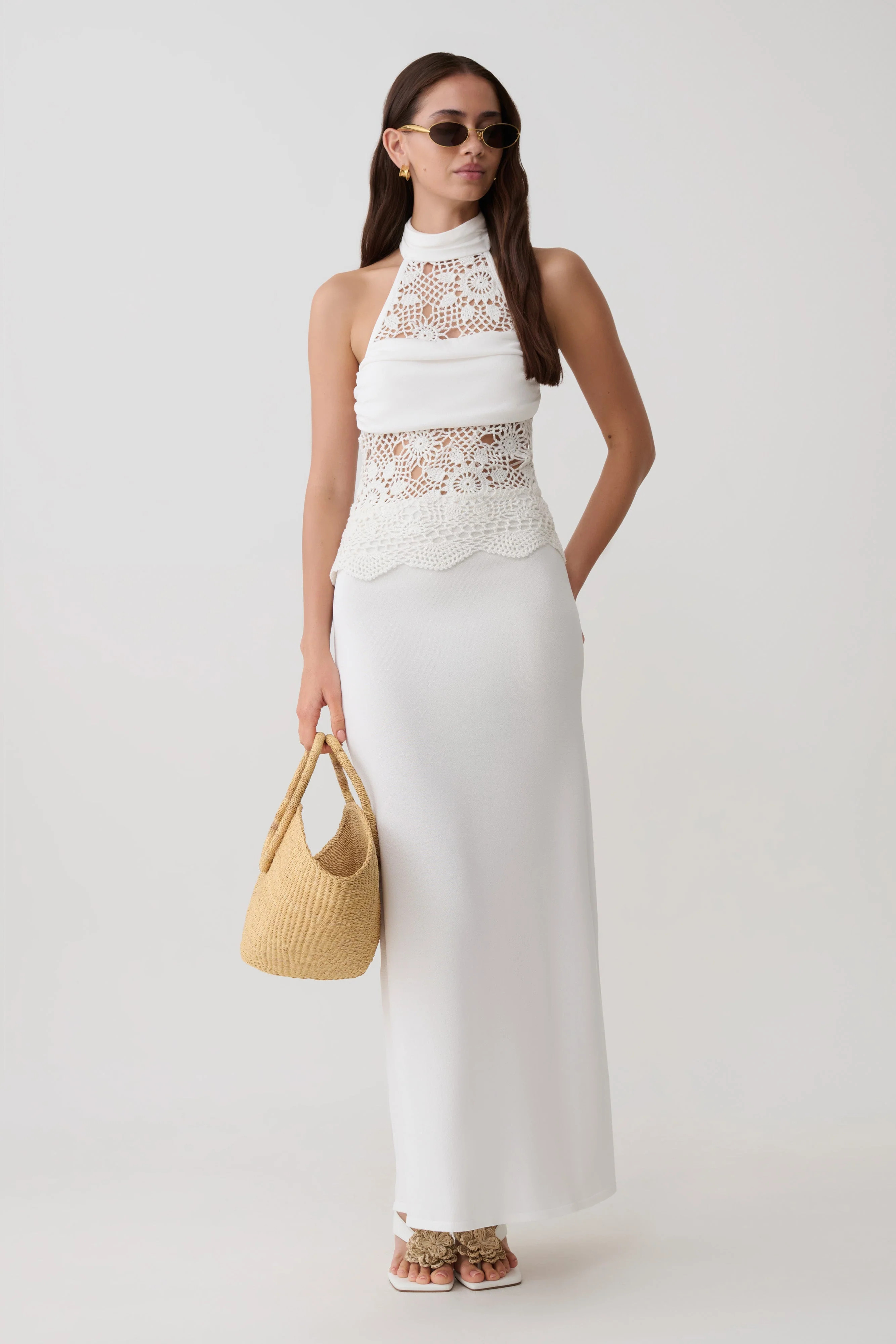 Tessie Knit & Crochet Maxi Dress / Ivory | MESHKI | XL | MESHKI US