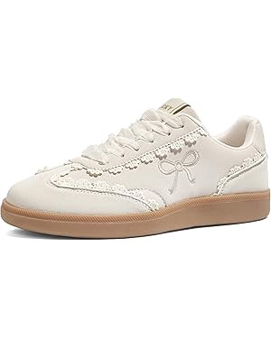LUCKY STEP Women’s Lace Detail Casual Sneakers Organza Ribbon Lace-Up Fashion Vintage Gum Sole ... | Amazon (US)