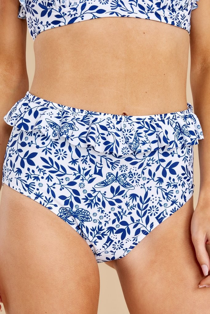 Dive In Glam Navy Floral Print Bikini Bottoms | Red Dress 