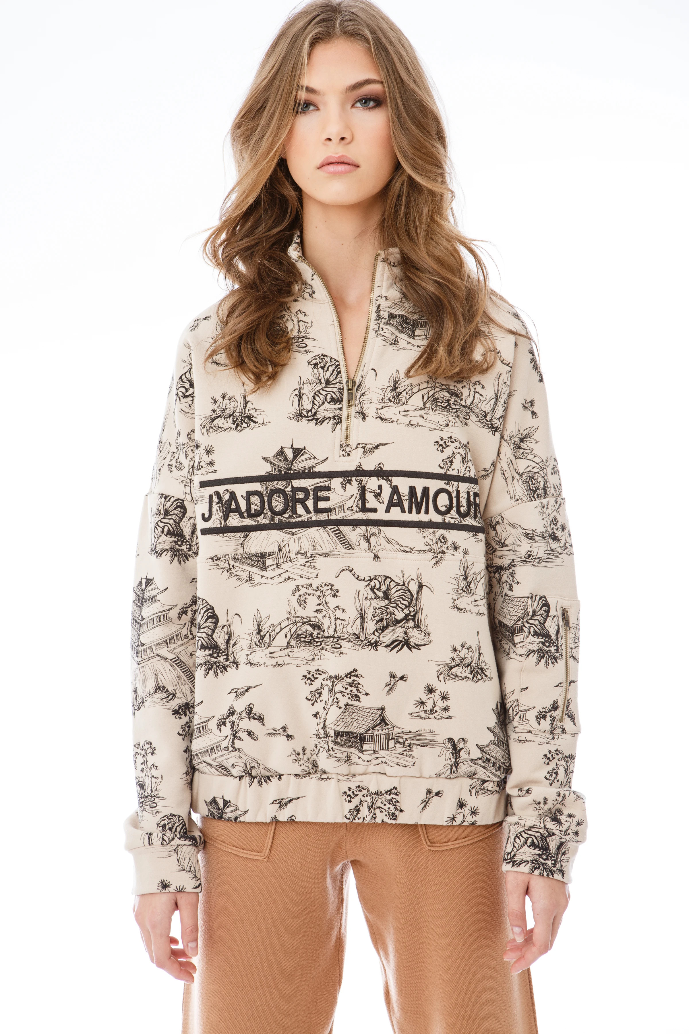 J'ADORE L'amour Pattern  Half Zip | EllandEmm