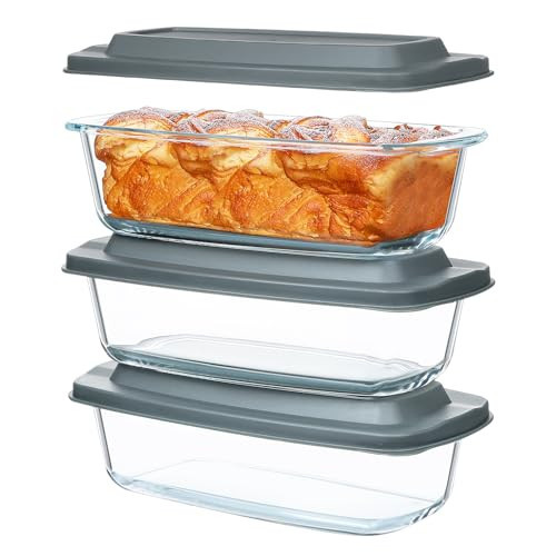 M MCIRCO 6-Piece Glass Loaf Pan with Lids Set, Meatloaf Pan With Airtight Lids, Loaf Pan For Bread, Cake, Pastries, Easy Grip, Fridge-to-Oven (1800ML/1.9Qt/ 7.2 Cups) | Amazon (US)