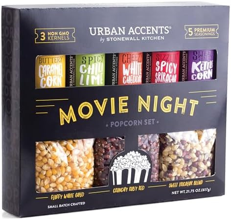 Urban Accents Movie Night Popcorn Gift Set – Includes 3 Gourmet Popcorn Kernel Varieties & 5 Fl... | Amazon (US)